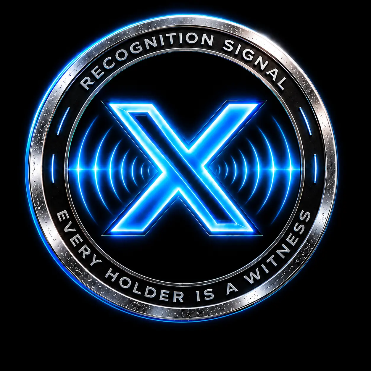 The silver-rimmed XSIGNAL marker with an icy-blue X and the community invitation Every Holder Is a Witness.
